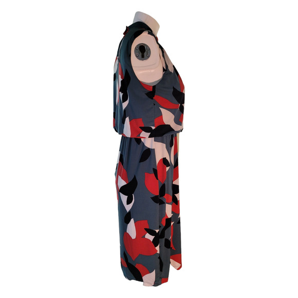 Nine West Geometric Blouson Dress Sz 2 Indie Artsy Graphic Elastic Waist Midi - Picture 9 of 9